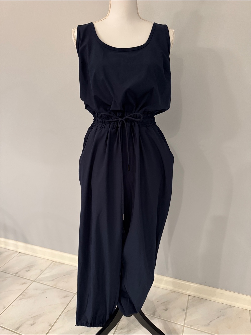 Abercrombie & Fitch  Navy Sleeveless Drawstring Jumpsuit